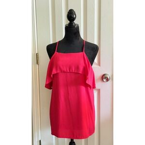 Ann Taylor Womens Pink Ruffle Cold Shoulder Camisole Blouse Top Large 201-430591